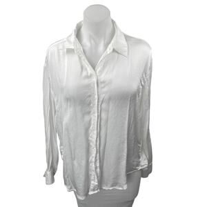 Pippa Women's White Silky Long Sleeve Button DownCollar Shirt Blouse Top Size XS